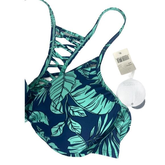 Hot Water Blue Palm Leaf Push-Up Bikini Top‎ - Picture 3 of 7